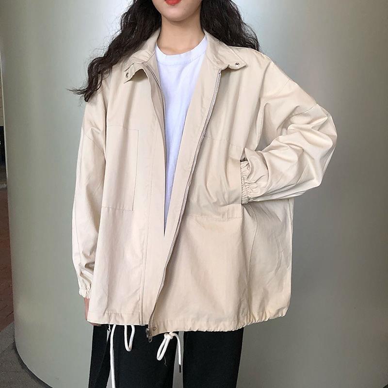 2025 Women's Harajuku BF Style Windbreaker: Versatile Korean Long Sleeve Jacket
