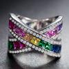 New Fashion Colorful Cubic Zirconia Ring For Women Elegant Bridal Wedding Jewelry Band Cross Geometric Crystal Rings Gifts