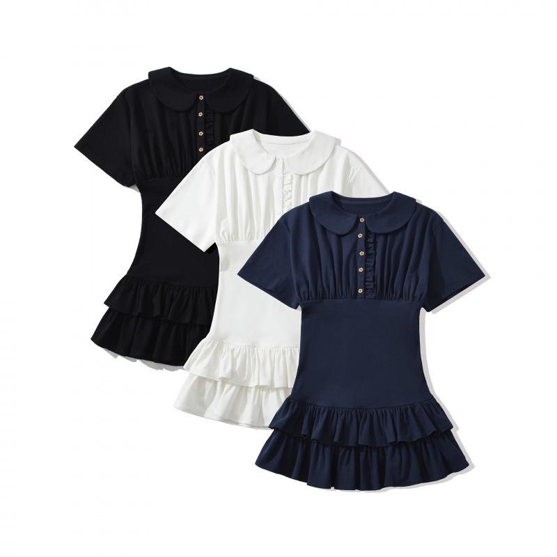 Women's Casual Polo Style Ruffle Dress with Drop Shoulder Sleeves - 2025 Fashion Trend