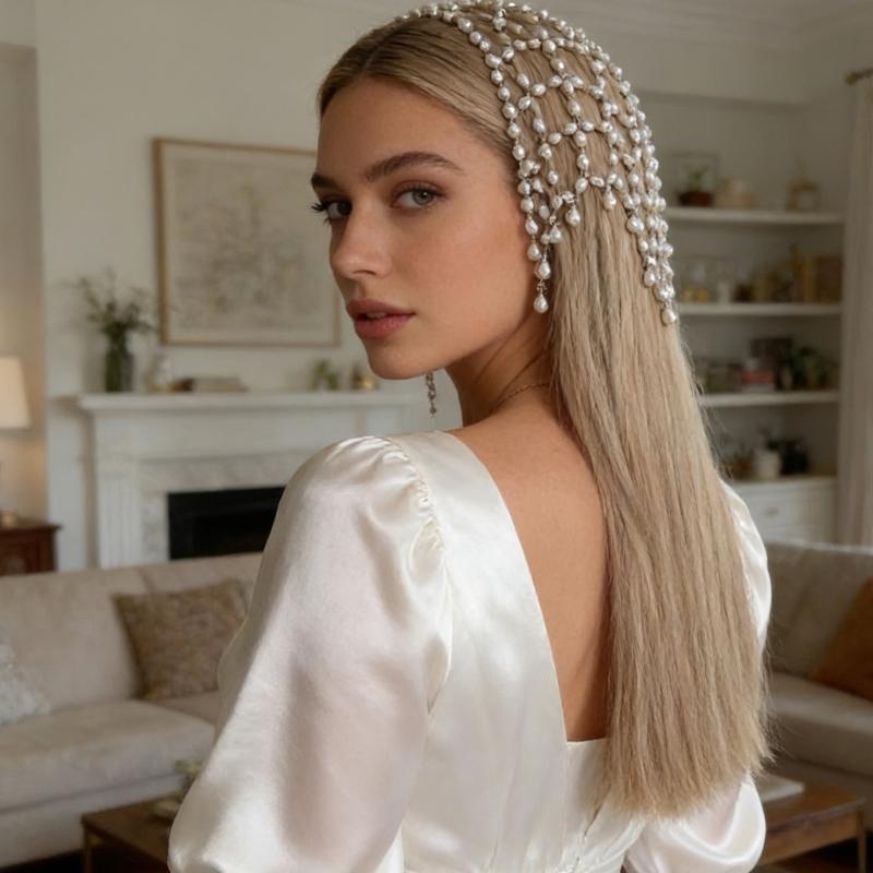 Stylish Artificial Pearls Hair Chain Hair Jewelry Perfect For Formal Event And Everyday Wear Comfortable Headpiece
