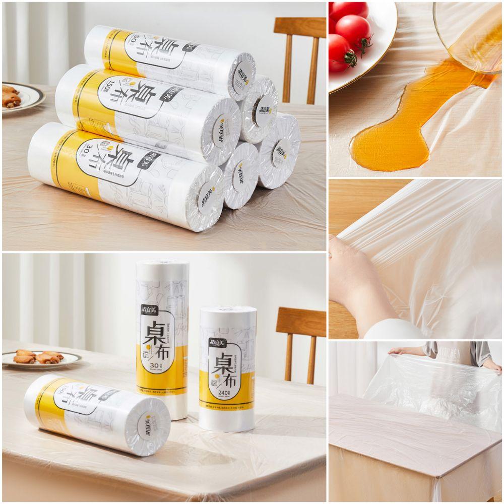 White Disposable Tablecloth Plastic Rectangle Round Table Plastic Film Tablecloth Waterproof Oil-proof Thickened