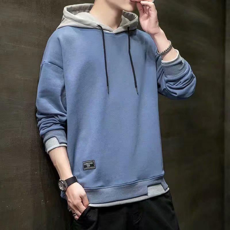 Men's Trendy Hooded Sweatshirt - Spring/Autumn, All-Match, Loose Fit, Casual Two-Piece Look for Teens and Students.