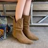 Niche V-Mouth Pleated Stacking Boots Women'S Pointed Head Medium Tube Short Boots Slim Fashion Boots