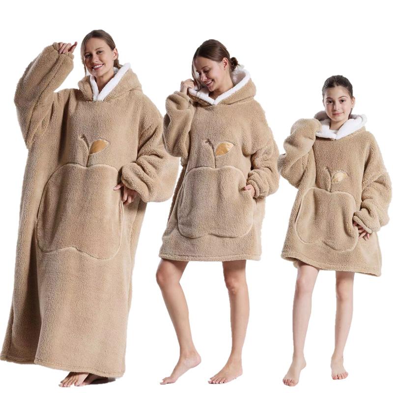 Varm fleece-hettegenser-kåpe for kvinner ensfarget 75/90/140cm overdimensjonert pledd-fleece varm hettegenser gigantisk TV-pledd dame hettegenser-kåpe