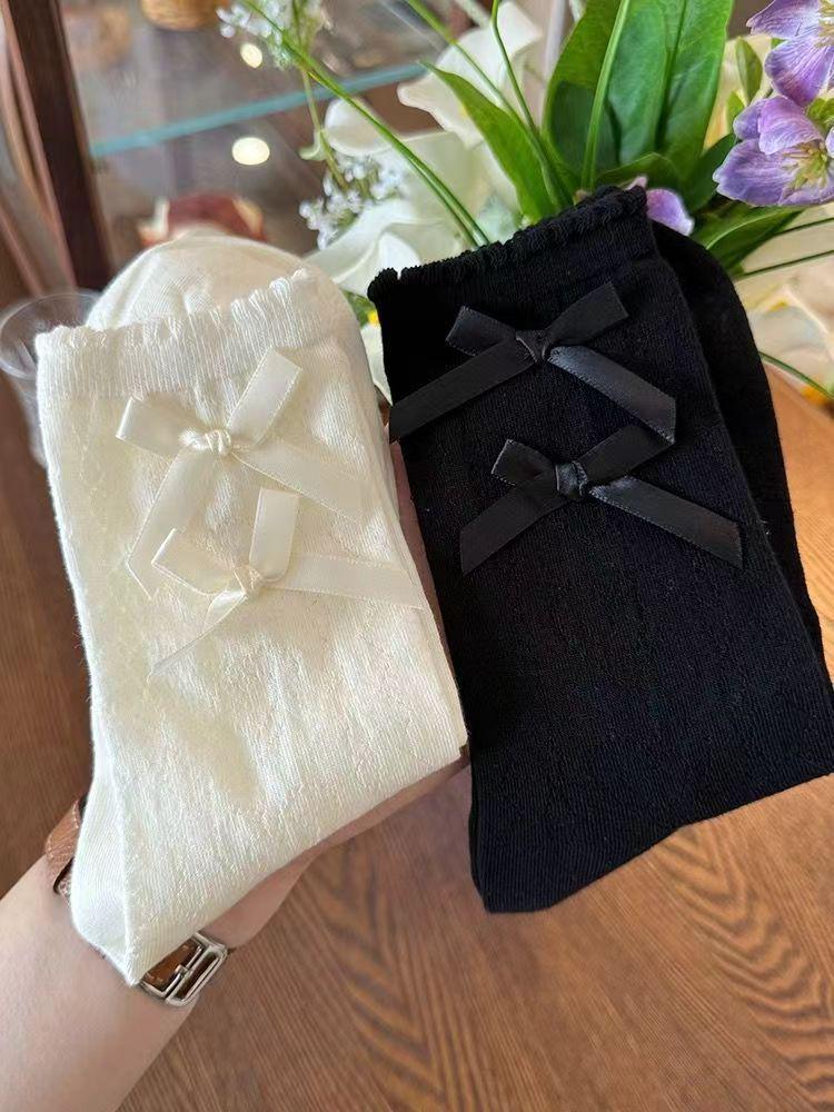 

Кружевной бант-сердечко Лолита Сетчатые гольфы до середины и выше колена One Size белый