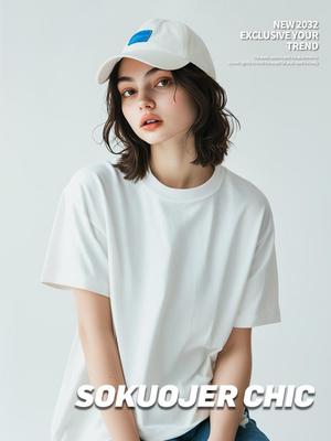 Women's Sorona Anti-Wrinkle T-Shirt, Solid Color, Loose Fit, Short Sleeve, 50s Double Yarn, Round Neck, Textured Base Layer for Summer