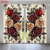 Multicolored Rose Pattern Print Drapes Room Darkening Window Curtains for Home Decor,Rod Pocket Blackout Curtains Bedroom