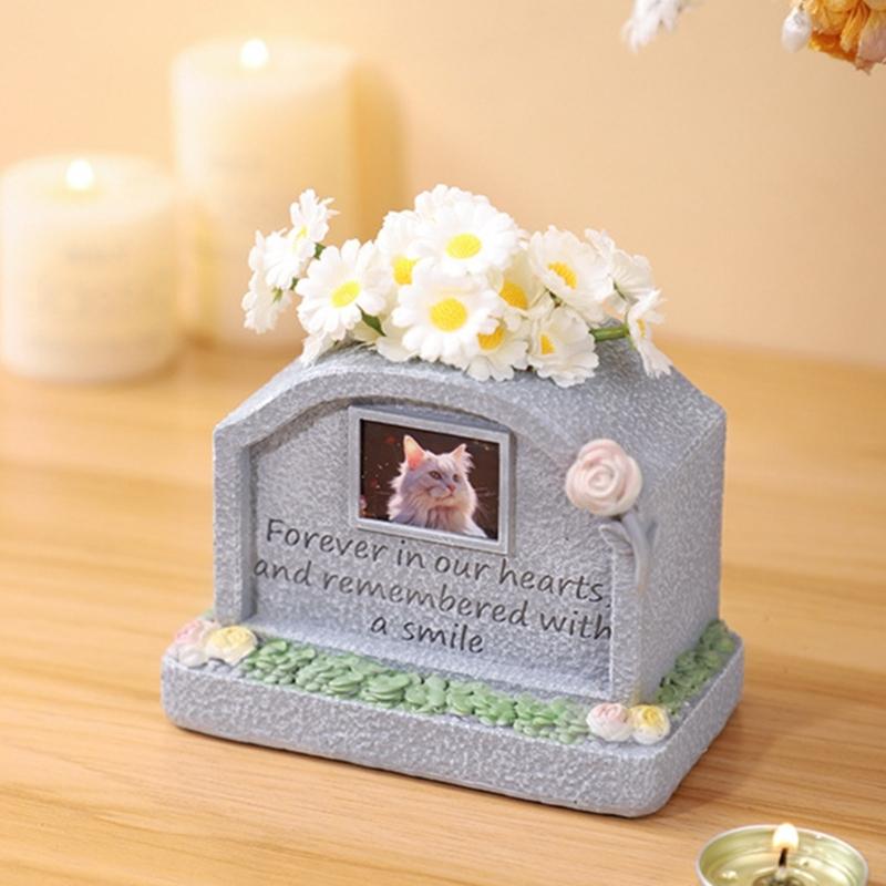 Pet Memorial Headstones Resin Tombstone for Garden Cemetery with Engraved Word Pet Loss Gravestones Garden Pet Monuments