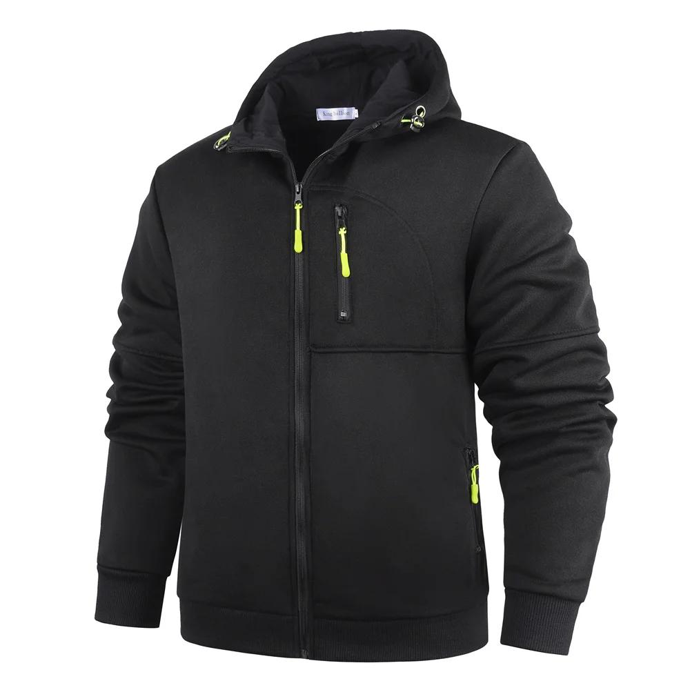 

Мужская осенняя куртка, повседневная, облегающая, на молнии, с капюшоном, куртки для мужчин, уличная одежда, однотонные пальто, мужская одежда XXXL чёрный
