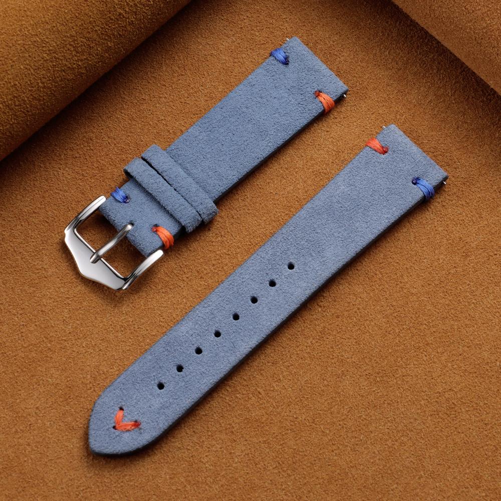 18mm 20mm 22mm Suede Leather Strap for Seiko Vintage Business Watch Band Handmade Stitching Wristband Quick Release Bracelet