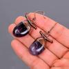 Natural Amethyst Copper Elegant February Dangle Drop Electroformed Hook Earrings V-107