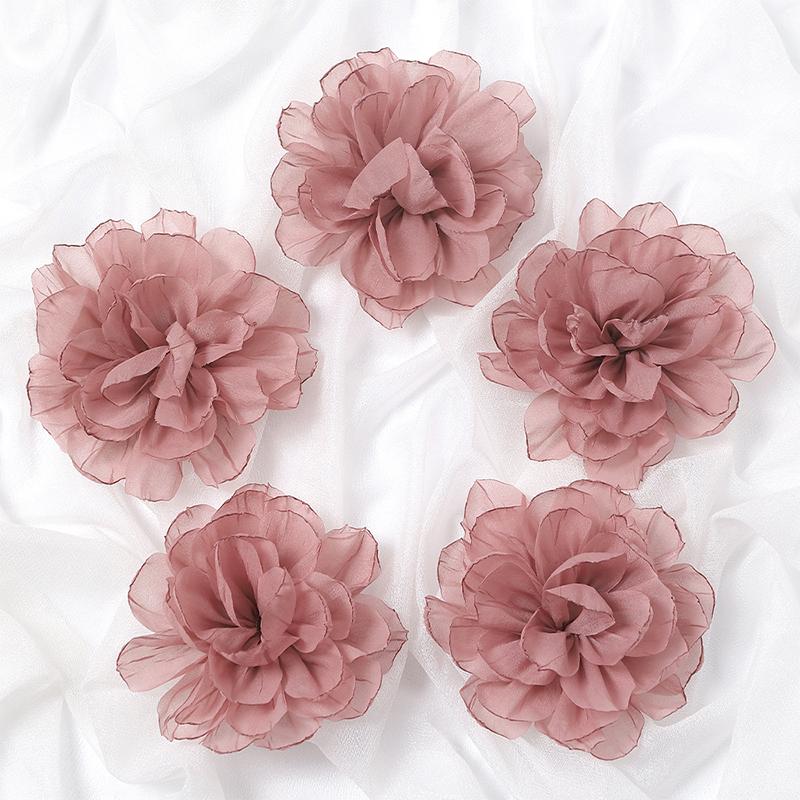 3/5Pcs 10cm Handmade Big Chiffon Fabric Artificial Flowers Head for Headwear Wedding Dress Hats Home Decoration DIY Accessories