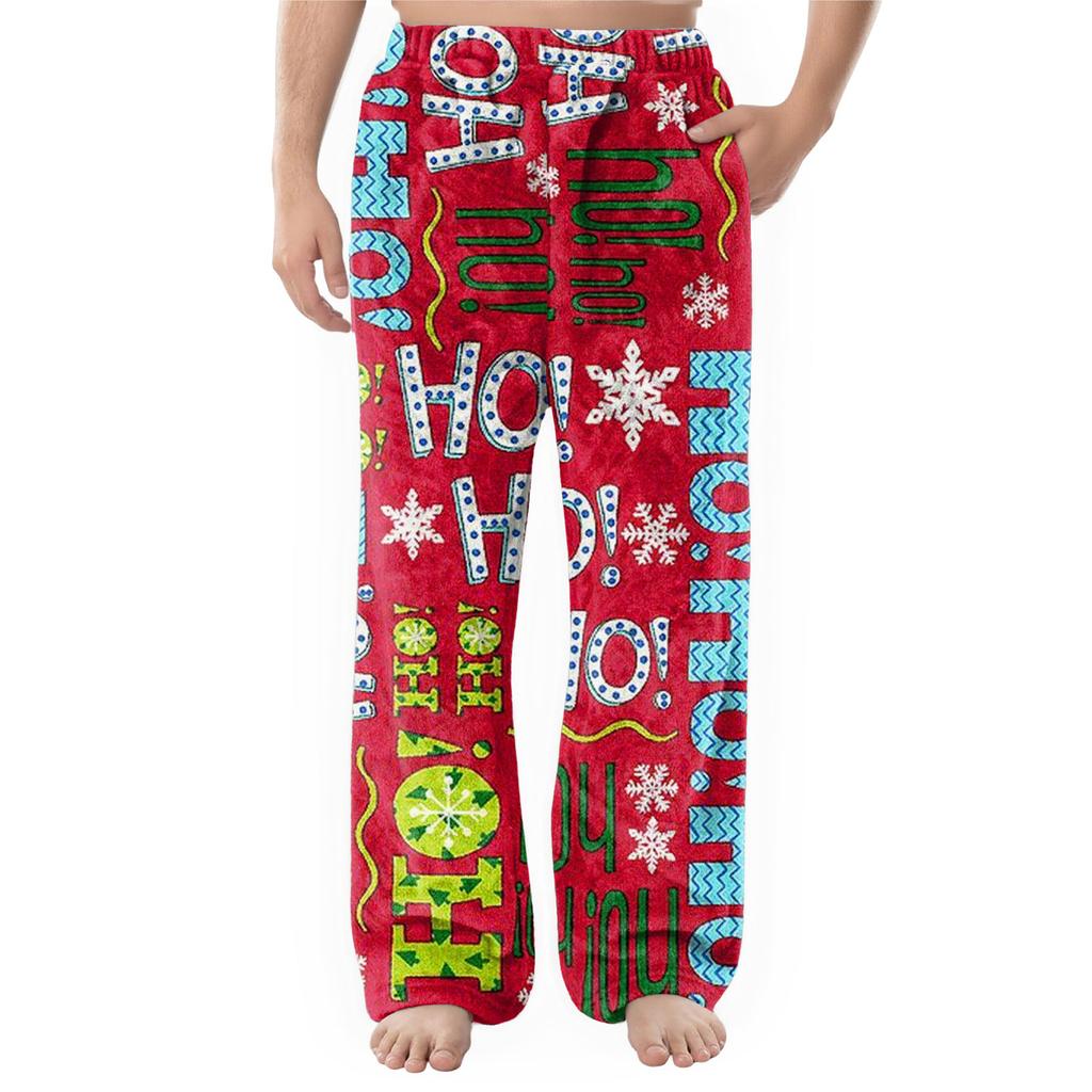 Men's Flannel Pocket Casual Pants, Printed Pocket Casual Pants, Home Sleeping Pants