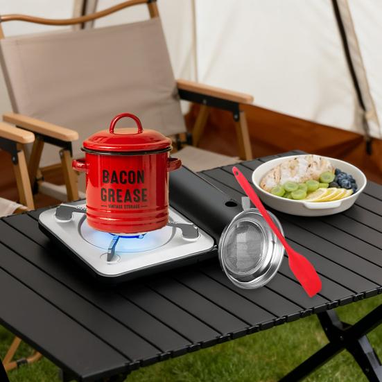 Bacon Grease Container with Strainer Scraper 46oz Ceramic Grease Saver 46oz Retro Lard Pot Cooking Up Fat Catcher