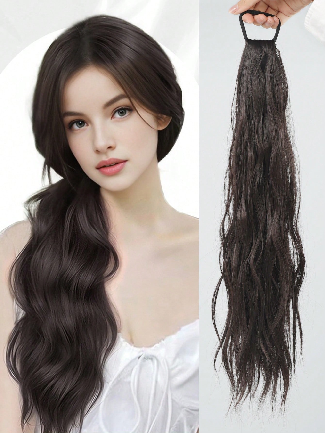 

Синтетический парик 20 дюймов, хвостик, женские длинные волосы, милая и классная резинка с ремешком, низкая завязка, натуральный слегка кудрявый хвостик 20inch