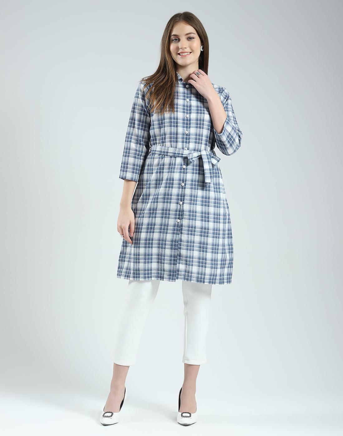 MONTE CARLO Женская туника с клетчатым воротником L синий