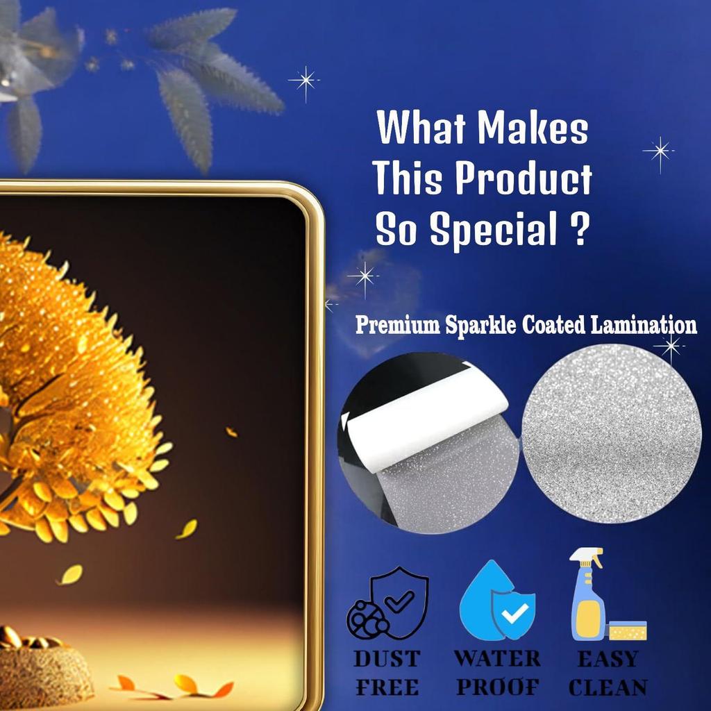 Vastu kalpavriksha Golden Money Tree Photo Frame, Gold Slim, Sparkle Coated Laminations,