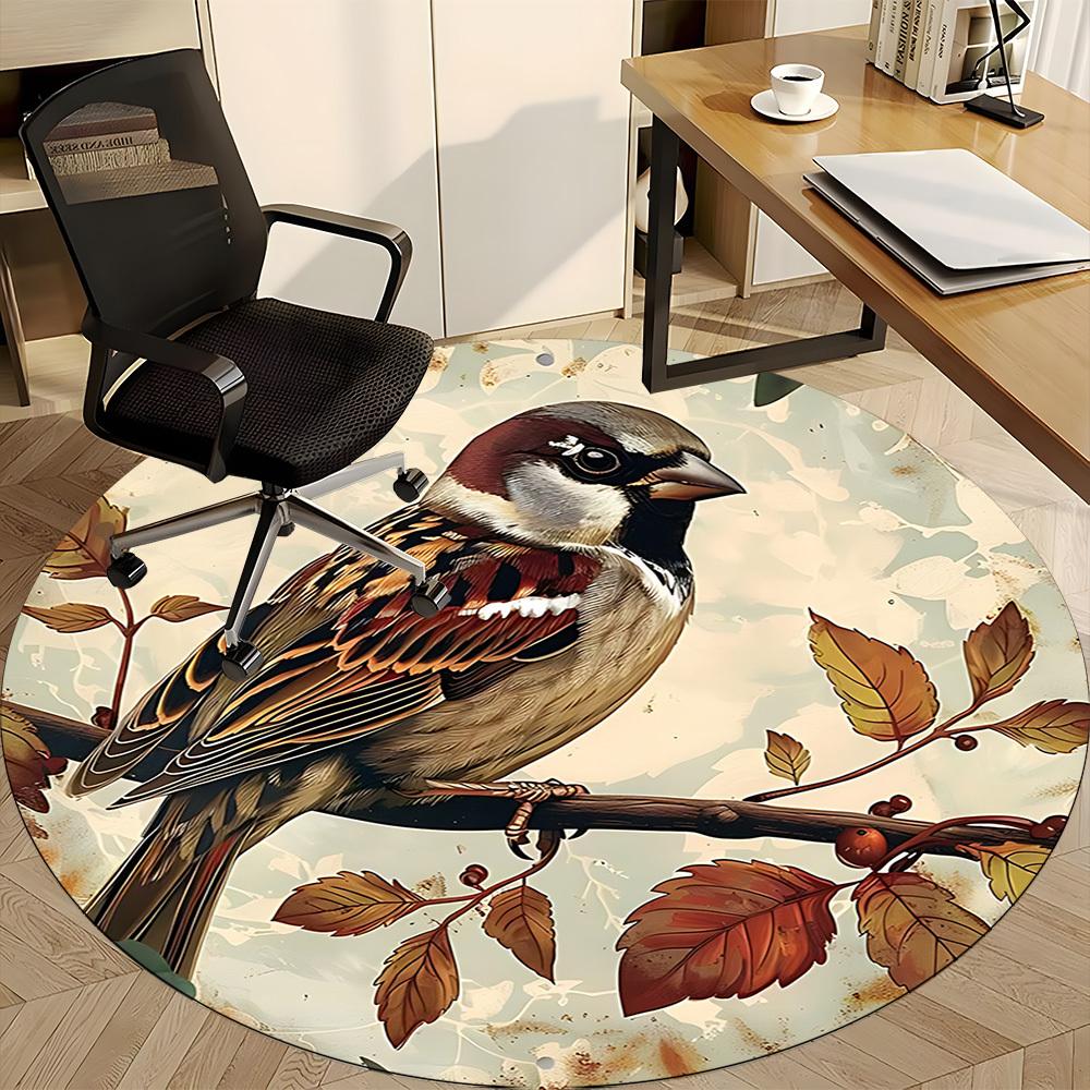 1PC Bird Office Round Area Rug, Mat Suitable For Office, Under Office Chairs Bedroom Living Room Home Decor, Room Deco
