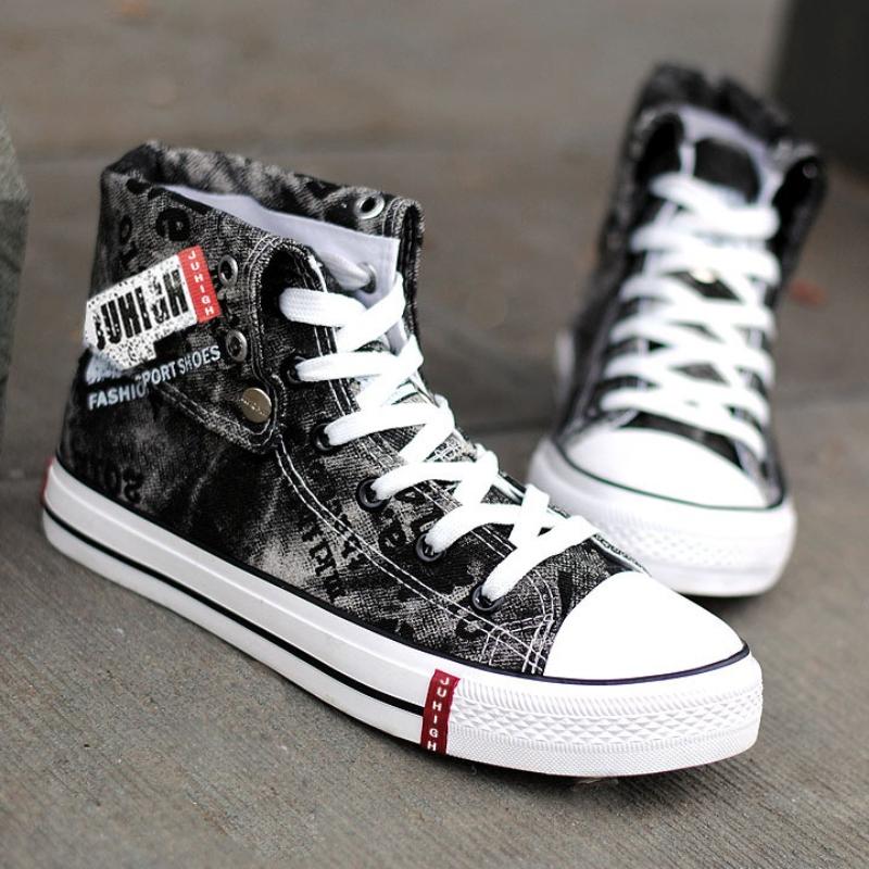 Men's Casual Shoes Blue Vulcanized Canvas Shoes Men's High Top Sports Shoes Breathable New Men's Denim 2025 Zapatillas Hombre
