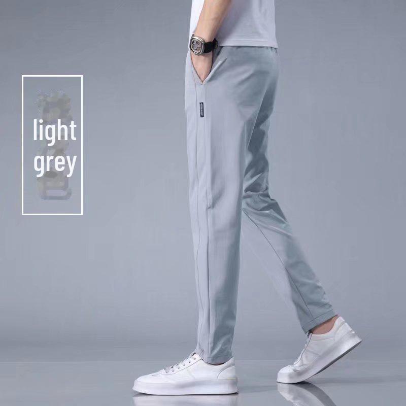 Xiaxiu Men's Ice Silk Straight-Leg Casual Trousers - Breathable, Loose-Fit, Nine-Point Length