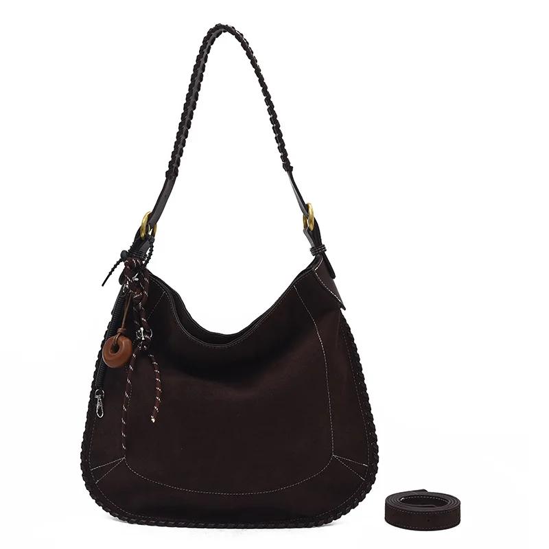 

Сумка через плечо из выцветшей замши для женщин с магнитной застежкой в виде полумесяца, универсальная качественная сумка через плечо в стиле ретро