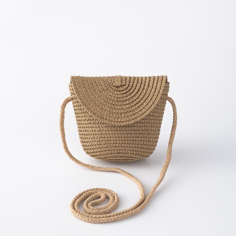 Shell Shape Kid Woven Crossbody Bag Pure Color Rattan Bag Cute Children Straw Bag  Girls