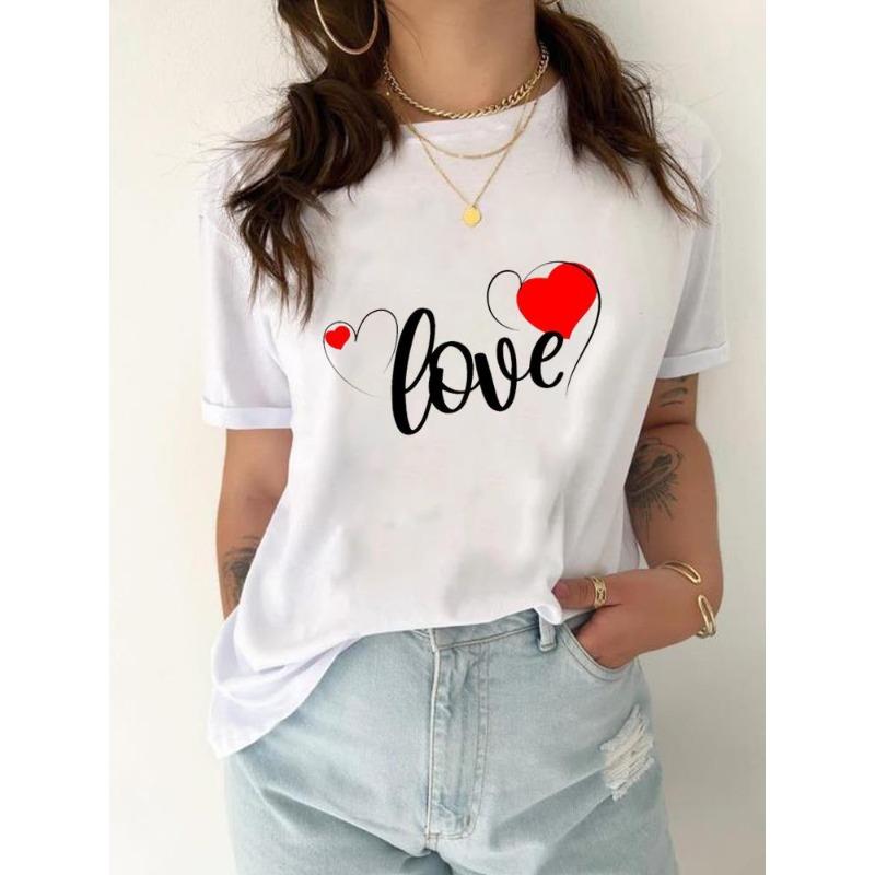 European Size Tee Top Women Love Heart Trend Cute 90s Clothing T Shirt Woman Print Fashion  Female Short Sleeve Graphic T-shirts