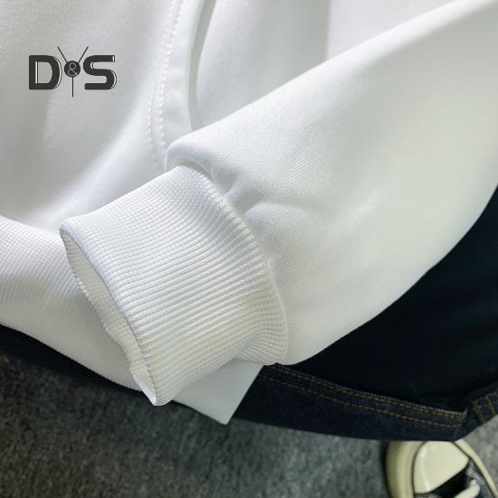 Fall Winter Unisex Hoodie Drawstring Elastic Cuff Thorn Print Thick Fleece Patch Pocket Loose Long Sleeves Pullover Warm Top