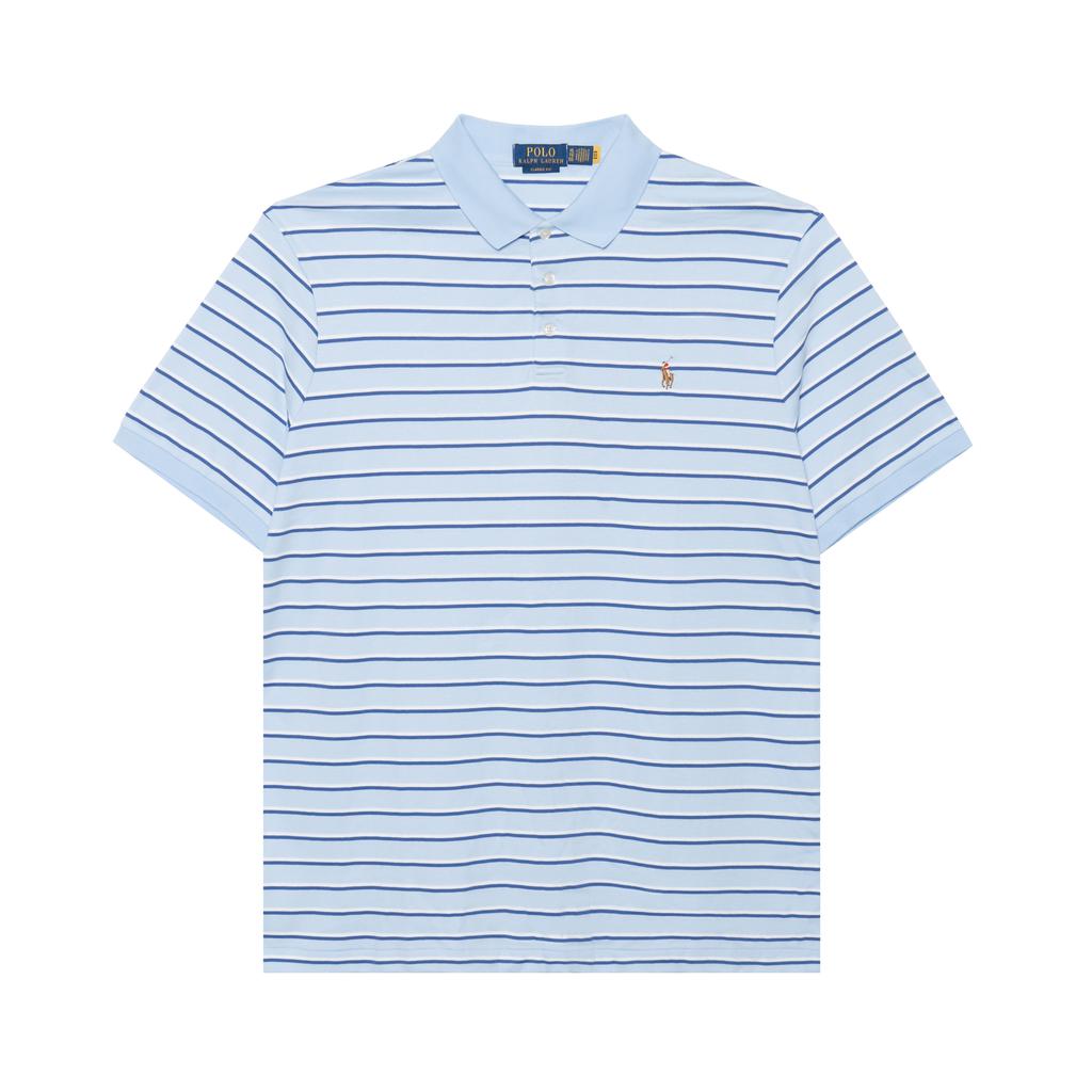 Polo Ralph Lauren Logo Embroidered Striped Button Loose Fit Short Sleeve Polo Shirt Men Polo Shirts Blue 710869588-001