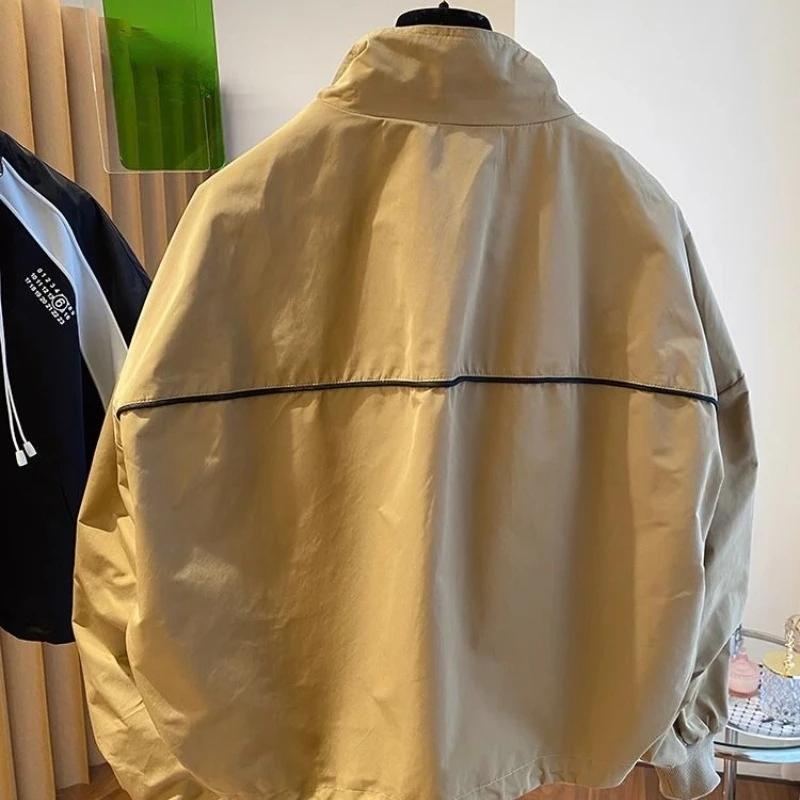 Korean Street Double Zipper Jackets for Women Autumn Stand Collar Coats Y2k Long Sleeve Loose Tops Mujer