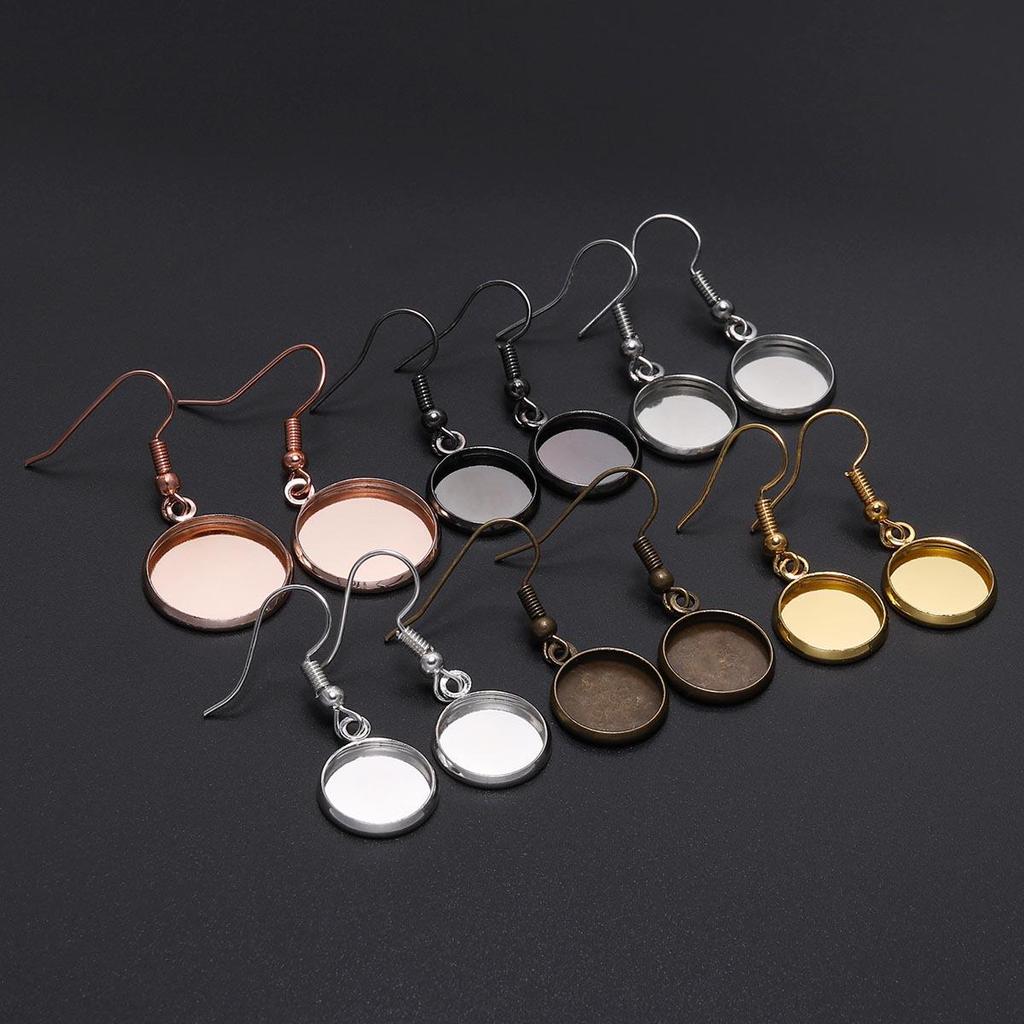 Round Metal Plated Dangle Earring Hooks with Empty Setting for DIY Jewelry