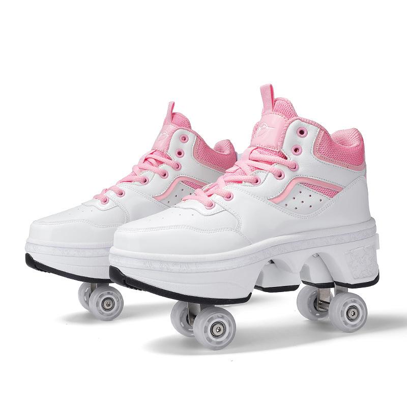 Parkour Shoes 4 Wheels Deformation Roller Skating Shoes Kids Adults Unisex Sneakers Street Urban Fitness FSK Quad Skating Shoes