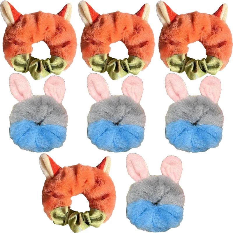 Cartoon Rabbit Fox Ears Plush Scrunchie Hair Band Woman Cute Animal Headdress Hair Rope for Girls Hair Accessoriess