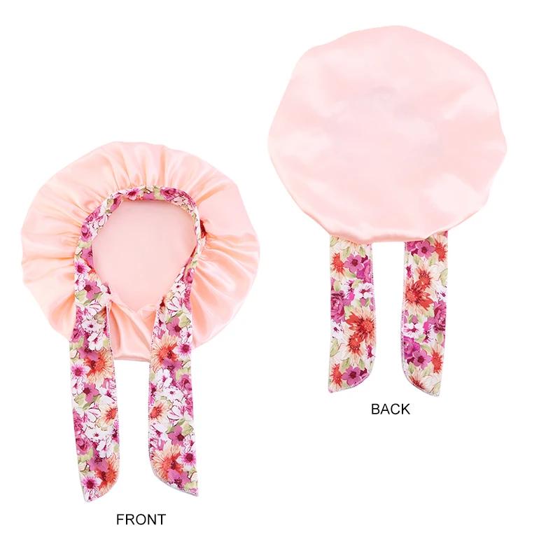 Elastic Kids Silky Satin Bonnet Cap Sleeping Hat Night Sleep Baotou Cap Cute Bow Hair Care Nightcap Bonnet Turban