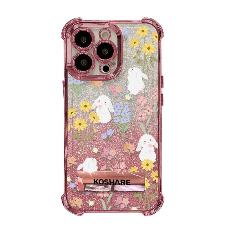 Cute Rabbit Flowers and Plants Suitable for Iphone16e Apple 15promax Mobile Phone Case 14 Electroplating Anti-fall 13 Silicone X
