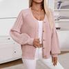 Herbst und Winter Neu Einfarbig Knopf Strickjacke Jacke Lässig Locker Laternenärmel Pullover für Damen