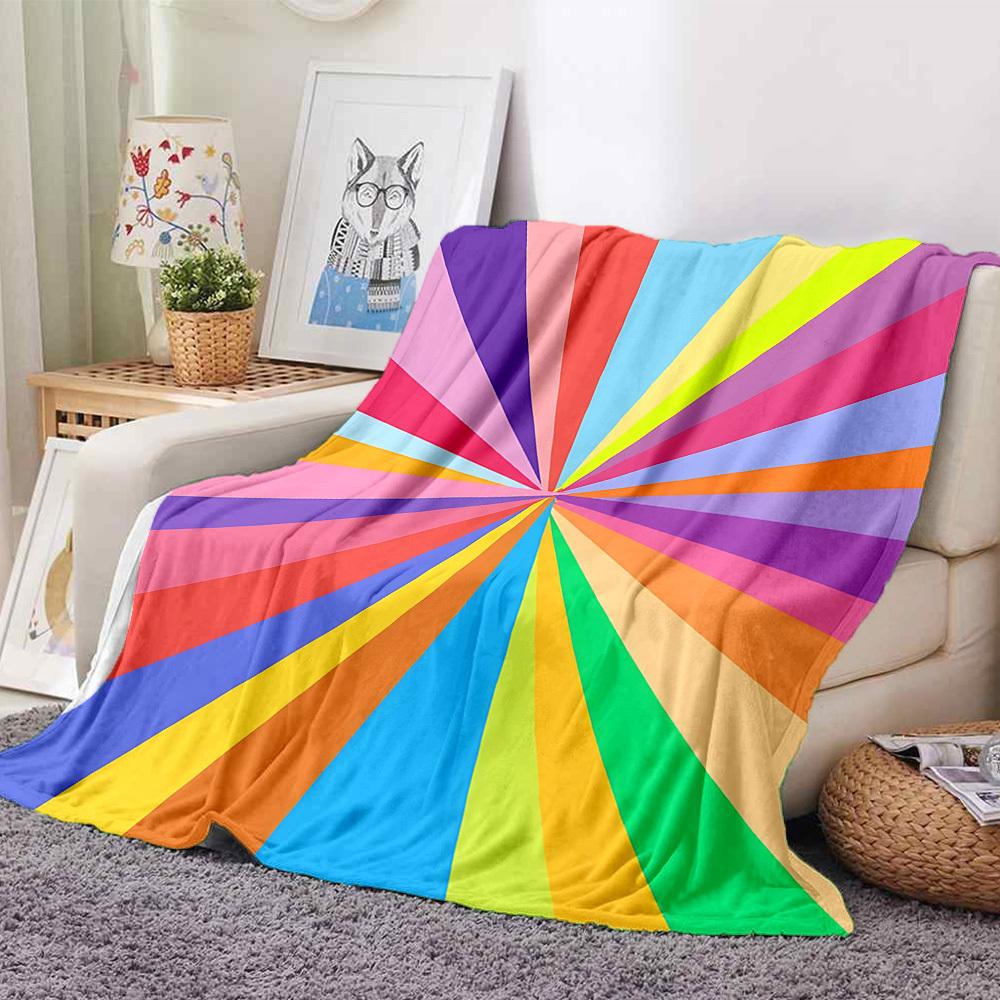 1pc Rainbow Stripes Blanket, Lightweight Flannel Blanket for Sofa, Bed, Travel, Camping, Living Room, Office,136