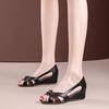 Summer Soft Leather Wedge Sandals New Fashion Hollow Middle Heel Women's Shoes Thick Sole Inner Height Increase Fish Mouth Shoes