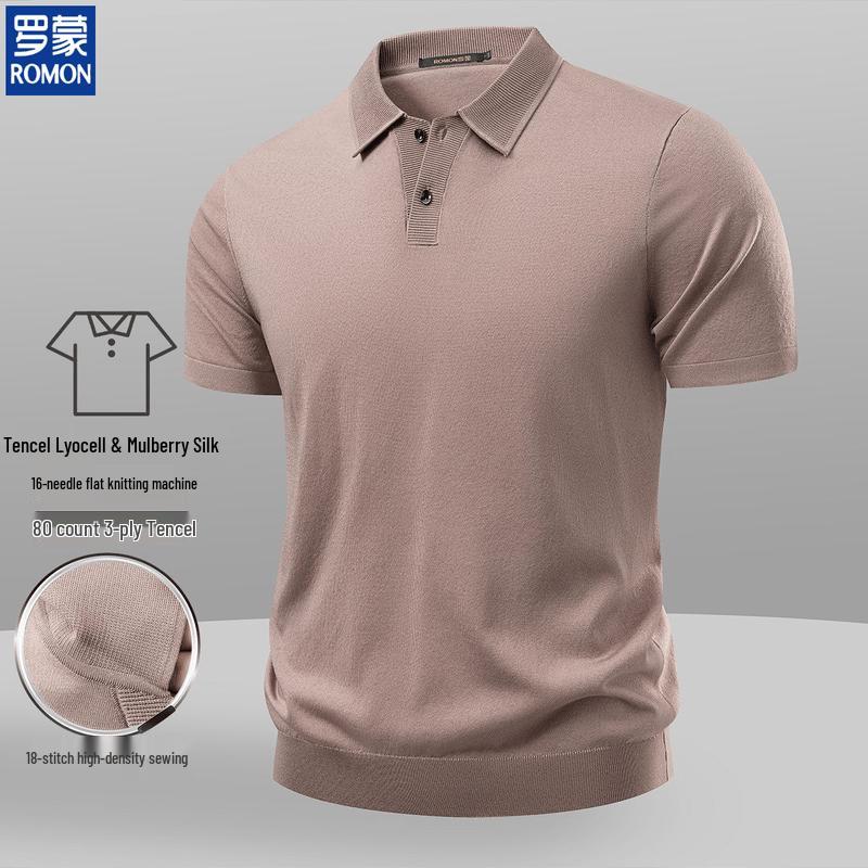 ROMON Men s Summer Ice Silk Knitted Polo Shirt 4XL