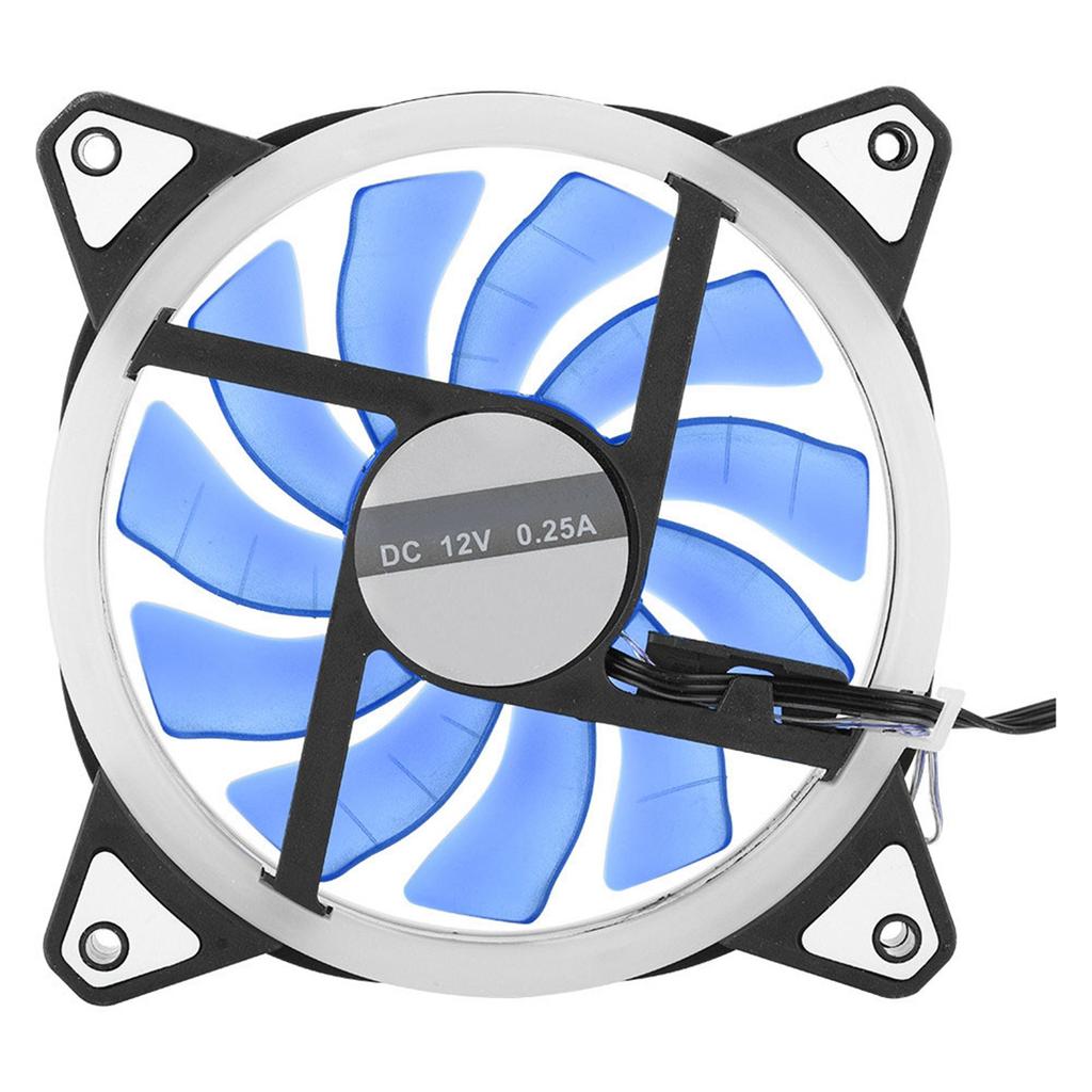 12cm 120mm Ultra Silent 3pin 4pin PC CPU Case Cooler Cooling Fan 2 LED Rings(Blue)