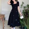 Butterfly Short-sleeved Dress for Women In Summer French Style Square Neck Small Black Skirt