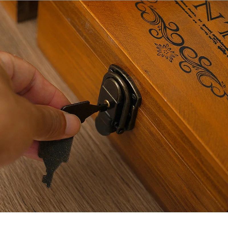 Kilitli saklama alanına sahip Vintage masif ahşap özel koleksiyon hatıra kutusu Belge düzenleyici saklama Ahşap mücevher kutusu