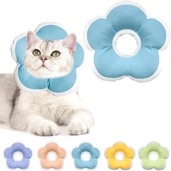 Cat Cone Collar Soft, Waterproof Cats Cones to Stop Licking After Surgery, Adjustable Soft Elizabeth Cats Collars for Wound Healing, Flower Shape Cat