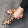 Men's leather slippers heelless large size bag head half slippers men's European station one pedal lazy shoes men's leopard print