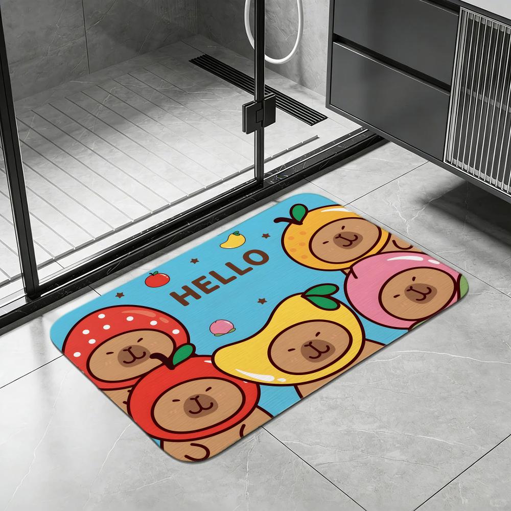 Pattern C-Capybara Floor Mat Diatomite Bath Mat, Quick Dry, Absorbent, Multi-Scene Mat 40x60cm