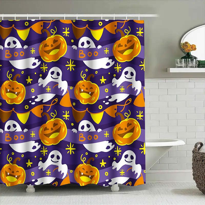 Halloween Printed Shower Curtain Waterproof Bathroom Decorative Waterproof Fabric Bathing Room Rug Decoration Purple
