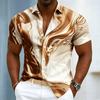 Men's  Marble Swirl Print Short Sleeve Shirt, Luxury Fluid Pattern Casual Button Down Top for Spring & Summer