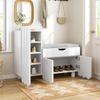 Modern 3-door shoe cabinet with drawer & seat cushion – White – Shoe cabinets and shoe benches