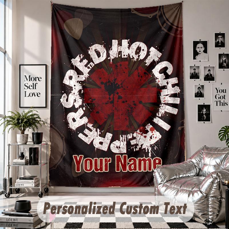 Arazzo da Appendere alla Parete con Nome e Testo Personalizzati, Arazzo Decorativo Red Hot Chili Peppers per Camera da Letto