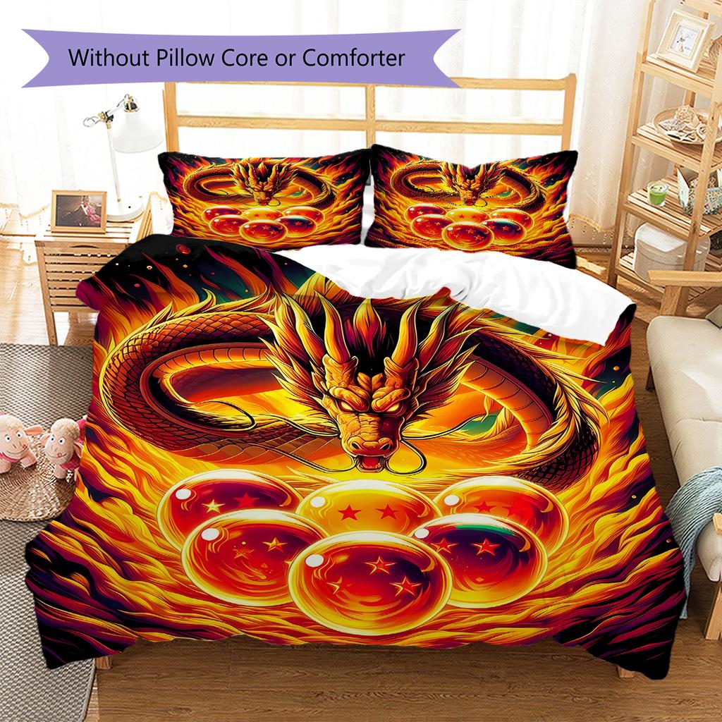 Dragon Ball Super Pattern Bedding,Quilt Set Quilt Cover Pillowcase Home Birthday Gift (1 * Duvet Cover + 2 * Pillowcase, Without Core)